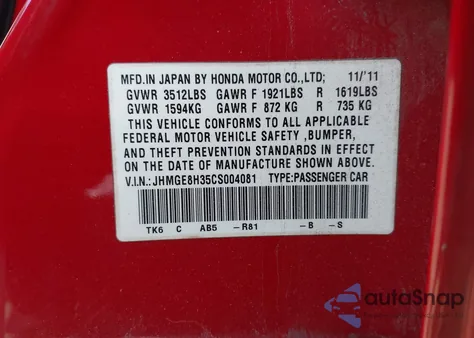 2012 Honda Fit z USA, uszkodzony, nr VIN JHMGE8H35CS004081